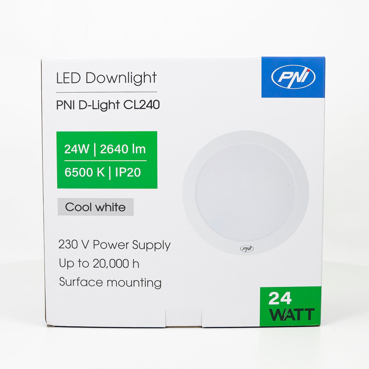 Plafoniera LED PNI D-Light CL240 24W, rotunda 29 cm, 6500K, alimentare 230V, 2640 lm, alb
