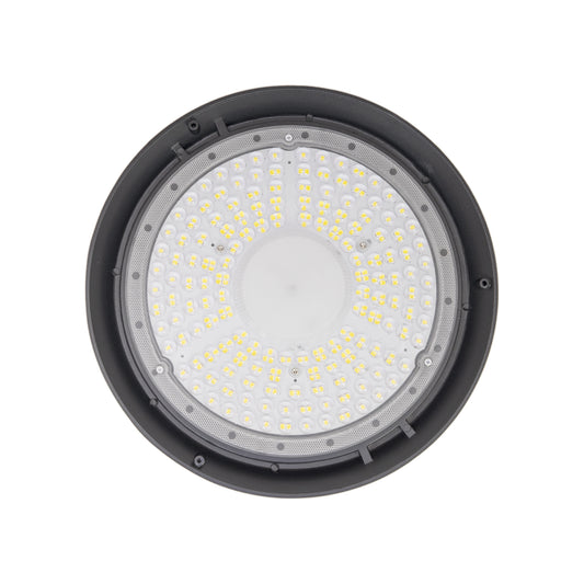 Lampa LED PNI D-Light 2200 tip High Bay, 200W, 27000lm, rotunda 32 cm, 6500K, alimentare 230 V, IP65, pentru iluminat industrial in spatii cu inaltime mare