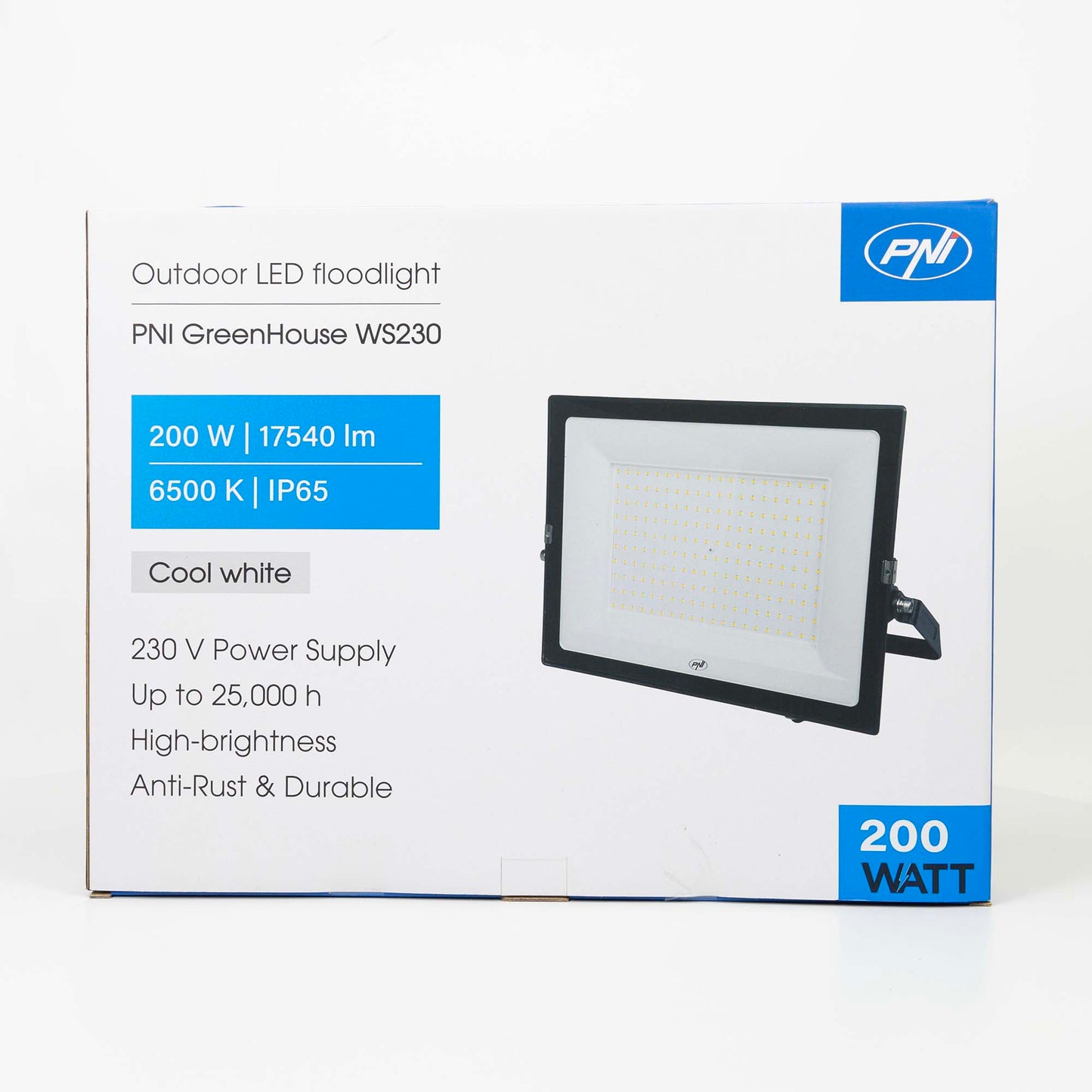 Reflector LED PNI GreenHouse WS230 200 W, alimentare 230 V, 17540 lm, 6500 K, IP65