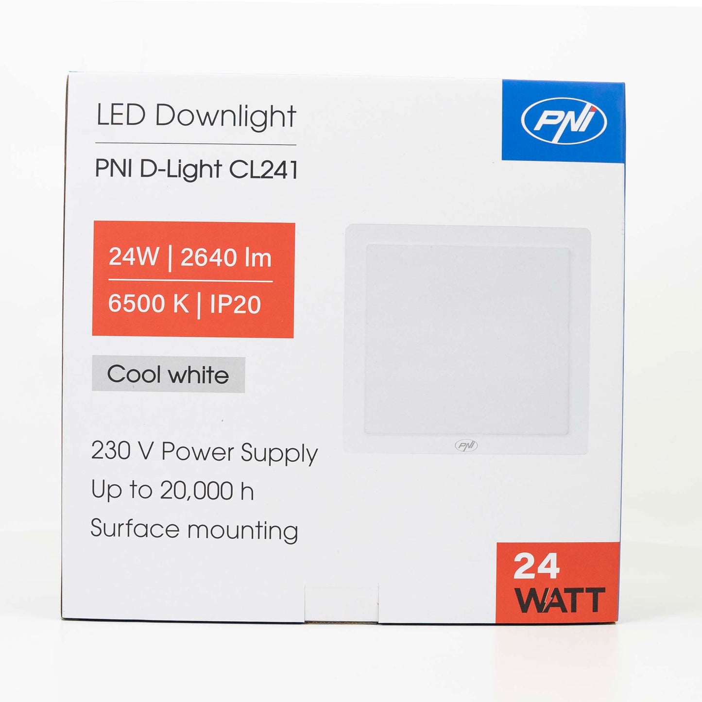 Plafoniera LED PNI D-Light CL241 24W, patrata 28x28 cm, 6500K, alimentare 230V, 2640 lm, alb