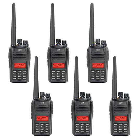 Kit 6 statii radio portabile PNI PMR R18, 446MHz, 0.5W, 128 canale, 16 PMR si tonuri 50 CTCSS si 104 DCS, Radio FM, programabila, Waterproof IP67
