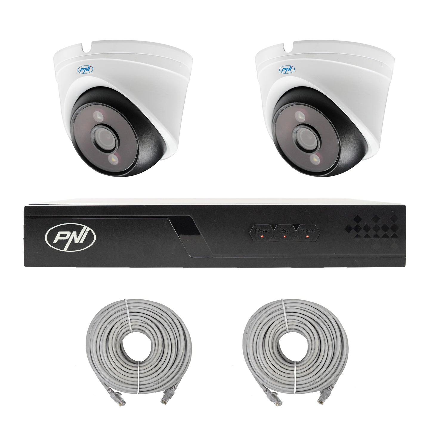 Pachet supraveghere video NVR POE PNI House IP710J, 2 camere PNI IP808J 8MP si 2 cabluri UTP CAT6 20 metri incluse