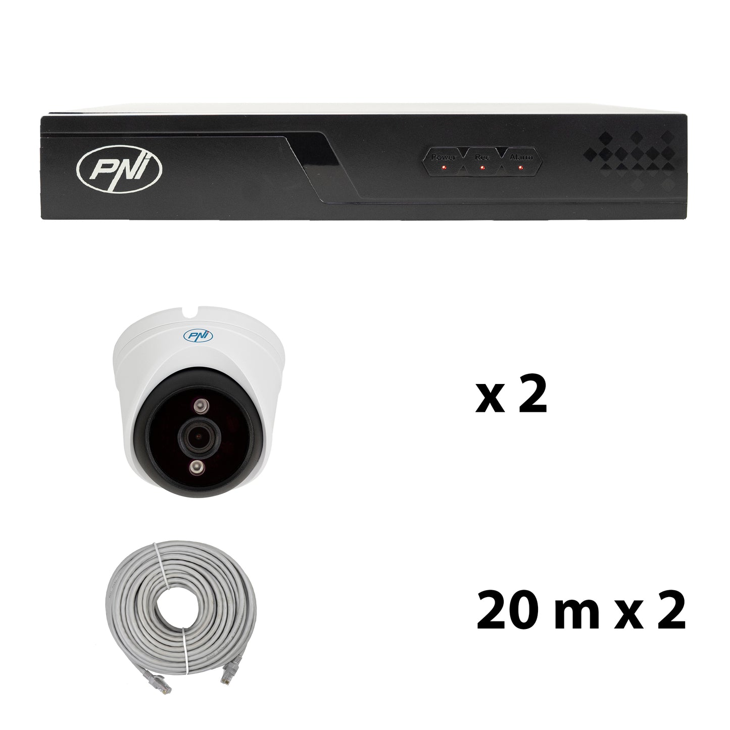 Pachet supraveghere video NVR POE PNI House IP710J, 2 camere PNI IP808J 8MP si 2 cabluri UTP CAT6 20 metri incluse