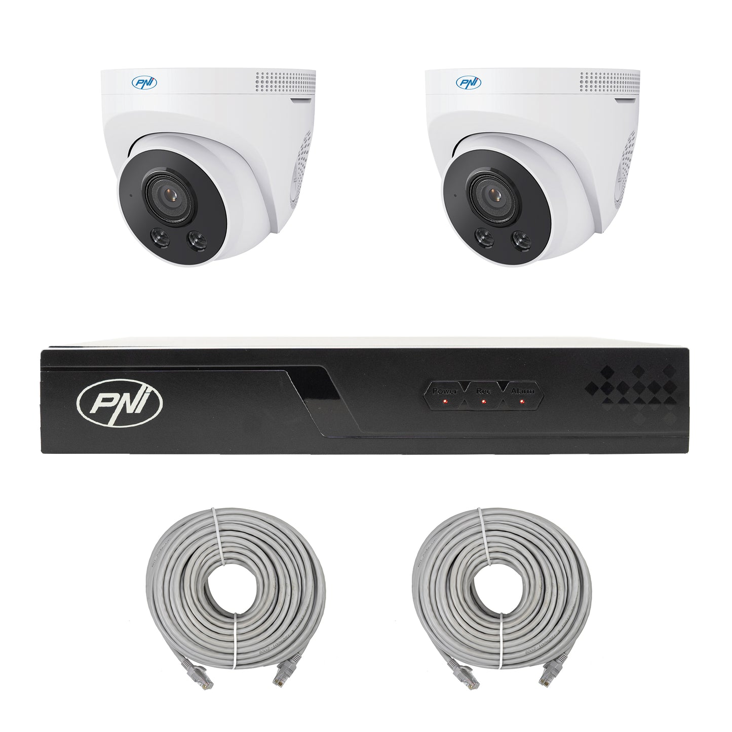 Pachet supraveghere video NVR POE PNI House IP710J, 2 camere PNI IP505J 5MP si 2 cabluri UTP CAT6 20 metri incluse