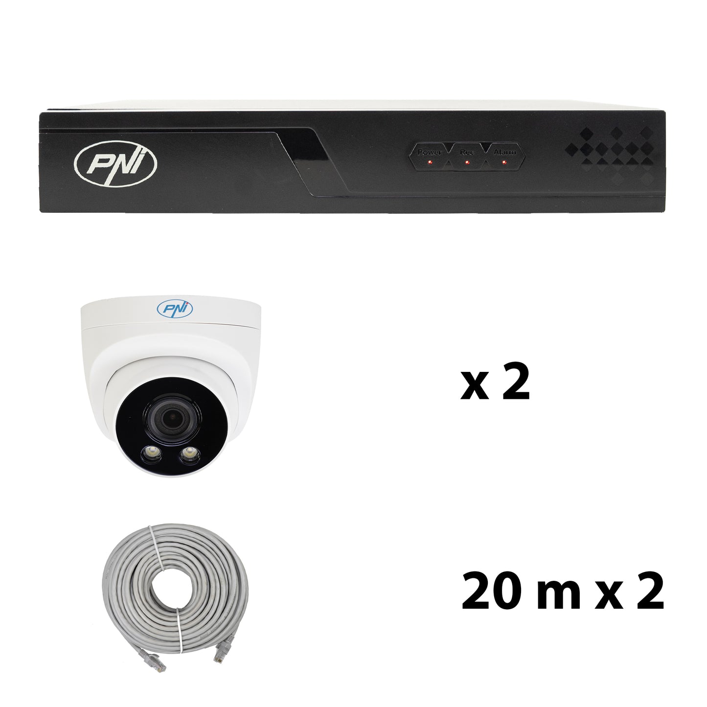 Pachet supraveghere video NVR POE PNI House IP710J, 2 camere PNI IP505J 5MP si 2 cabluri UTP CAT6 20 metri incluse