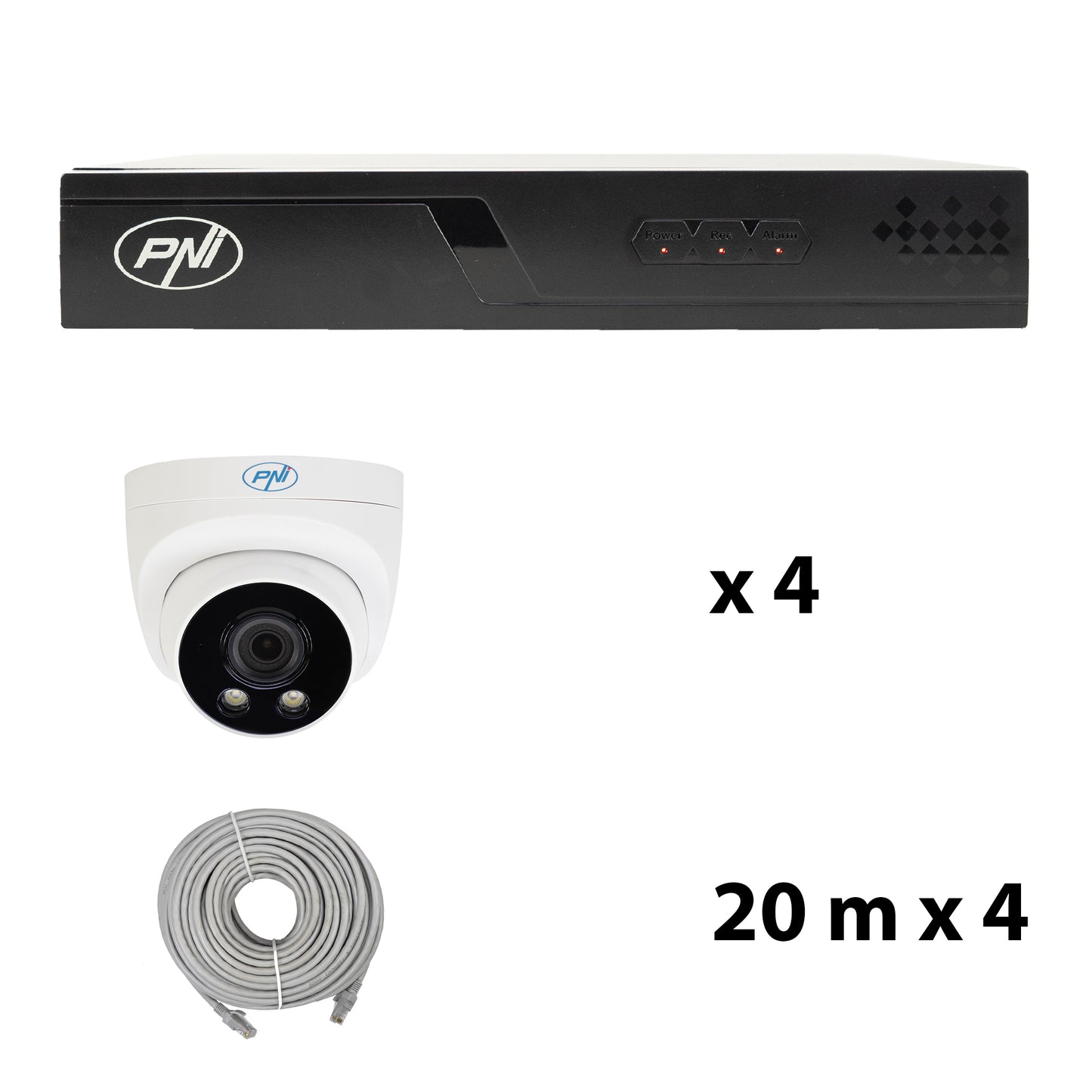 Pachet supraveghere video NVR POE PNI House IP710J, 4 camere PNI IP505J, 5MP si cabluri incluse