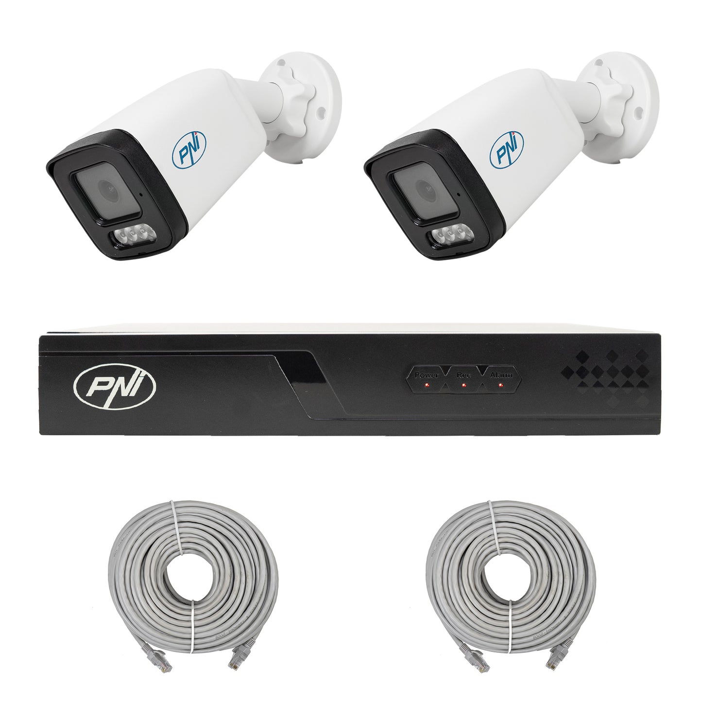 Pachet supraveghere video NVR POE PNI House IP710J, 2 camere PNI IP515J, 5MP si cabluri incluse
