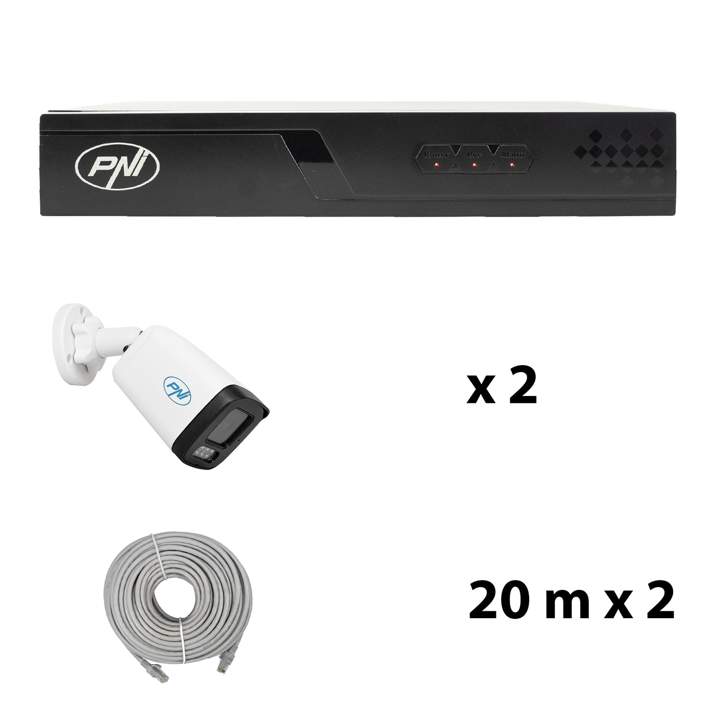 Pachet supraveghere video NVR POE PNI House IP710J, 2 camere PNI IP515J, 5MP si cabluri incluse