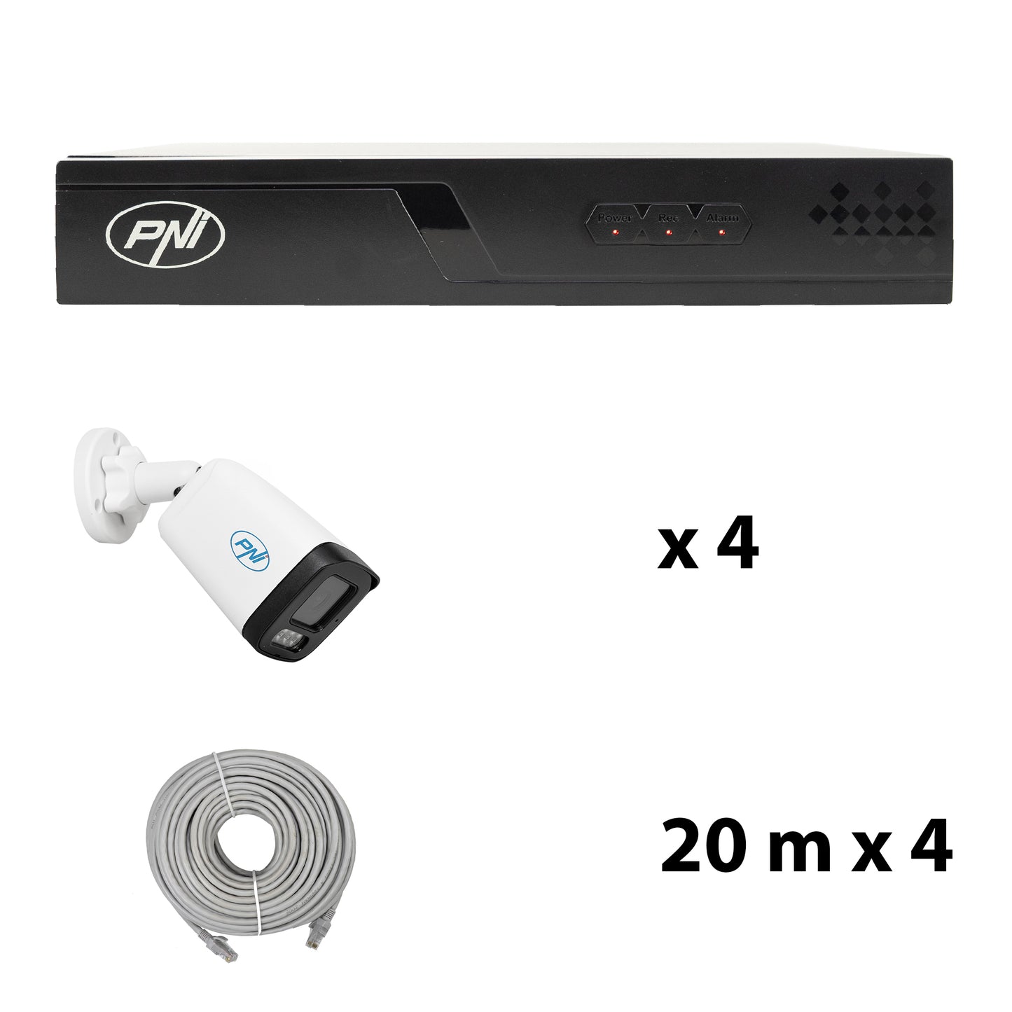 Pachet supraveghere video NVR POE PNI House IP710J, 4 camere PNI IP515J, 5MP si cabluri incluse