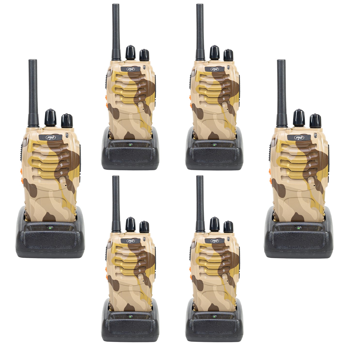 Kit Statii radio portabile PNI PMR R40 CAMO 0.5W, 16 canale, tonuri 50 CTCSS si 104 DCS, ASQ, TOT, monitor, set 6 bucati