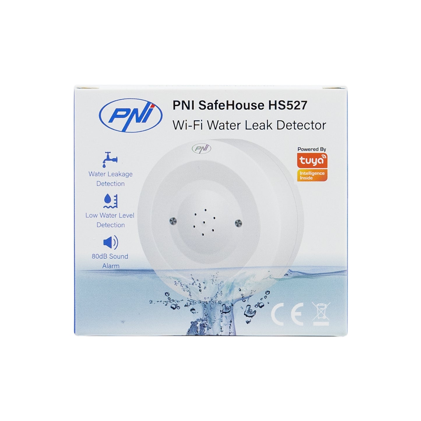 Detector senzor inundatie PNI SafeHouse HS527 cu Wi-Fi, cu alarmare sonora 80dB, difuzor incorporat, pentru inundatie si picurare, compatibil cu aplicatia Tuya, alimentare 3V