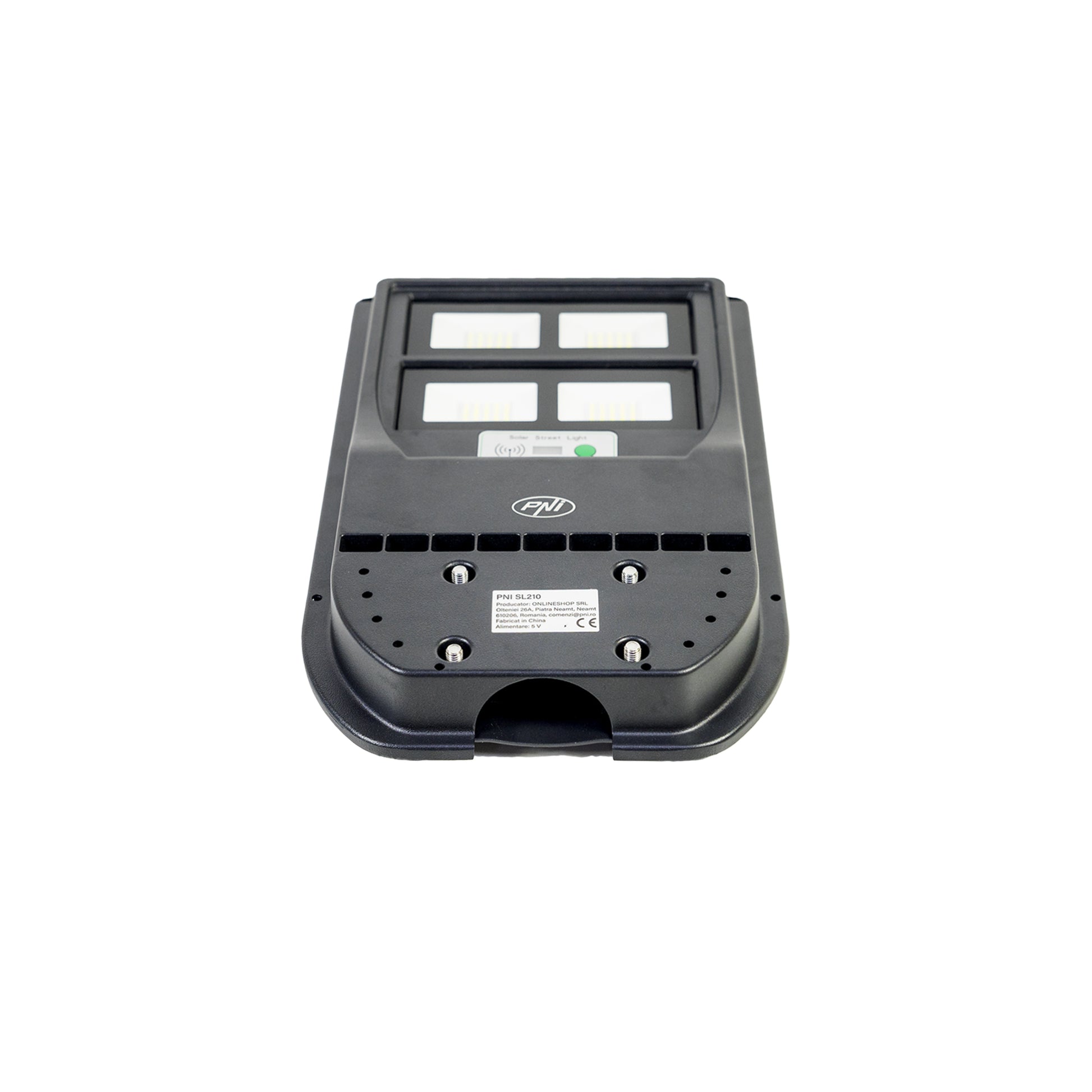 Lampa de iluminat stradal PNI SL210 6.5W, cu panou solar incorporat 10W, 6500K, 1000lm, 2 x acumulator 10Ah incorporat, senzor de miscare cu microunde