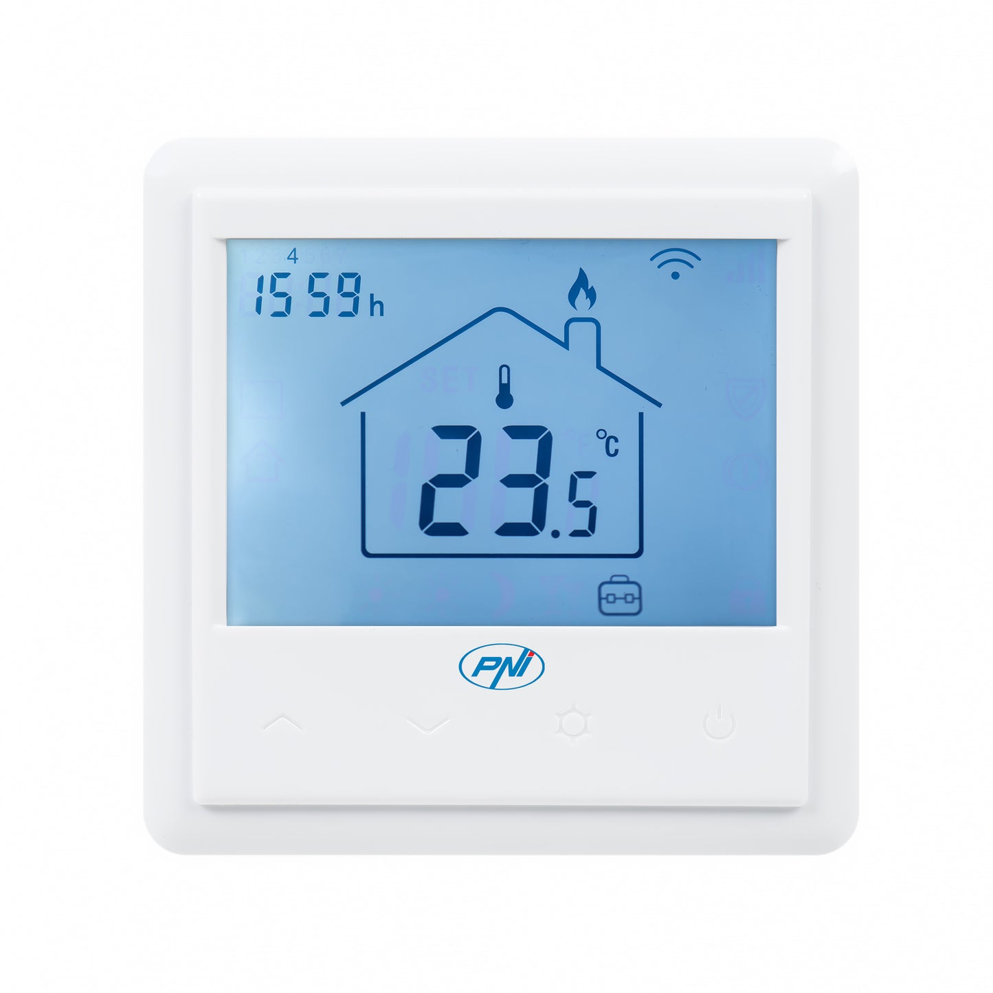 Termostat inteligent incastrabil PNI CT25PW WiFi, control prin internet, incalzire cu apa in pardoseala, actuatoare, pompe, centrala, aplicatie mobil Tuya Smart, integrare in scenarii smart cu alte produse compatibile Tuya, Alexa, Google Home