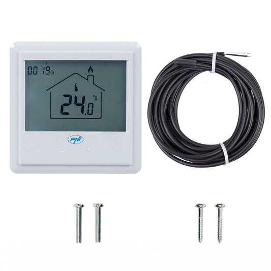 Termostat inteligent incastrabil PNI CT25PW WiFi, control prin internet, incalzire cu apa in pardoseala, actuatoare, pompe, centrala, aplicatie mobil Tuya Smart, integrare in scenarii smart cu alte produse compatibile Tuya, Alexa, Google Home