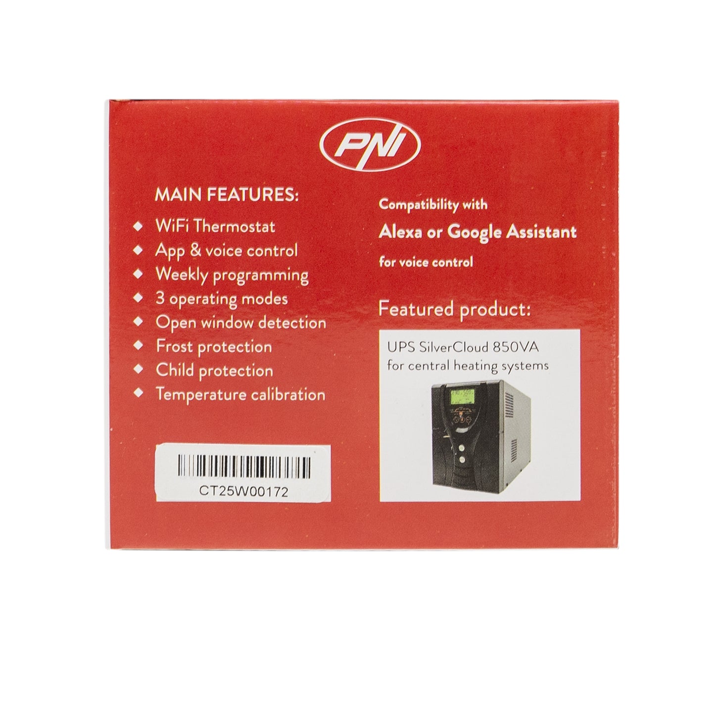 Termostat inteligent incastrabil PNI CT25PW WiFi, control prin internet, incalzire cu apa in pardoseala, actuatoare, pompe, centrala, aplicatie mobil Tuya Smart, integrare in scenarii smart cu alte produse compatibile Tuya, Alexa, Google Home