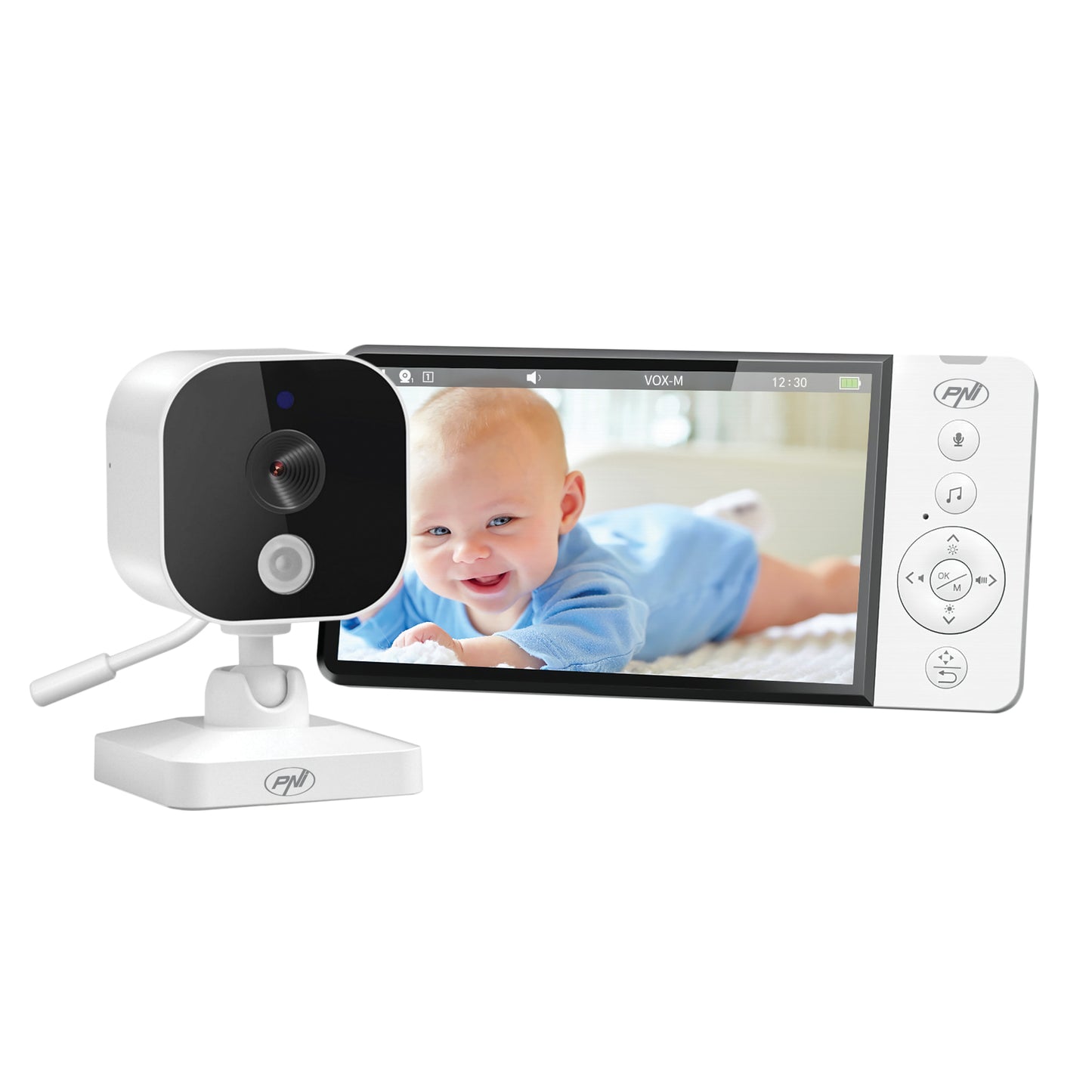 Video Baby Monitor PNI BM500S ecran 5 inch, wireless 2.4 GHz, senzor temperatura, alerta temperatura, VOX, vedere nocturna