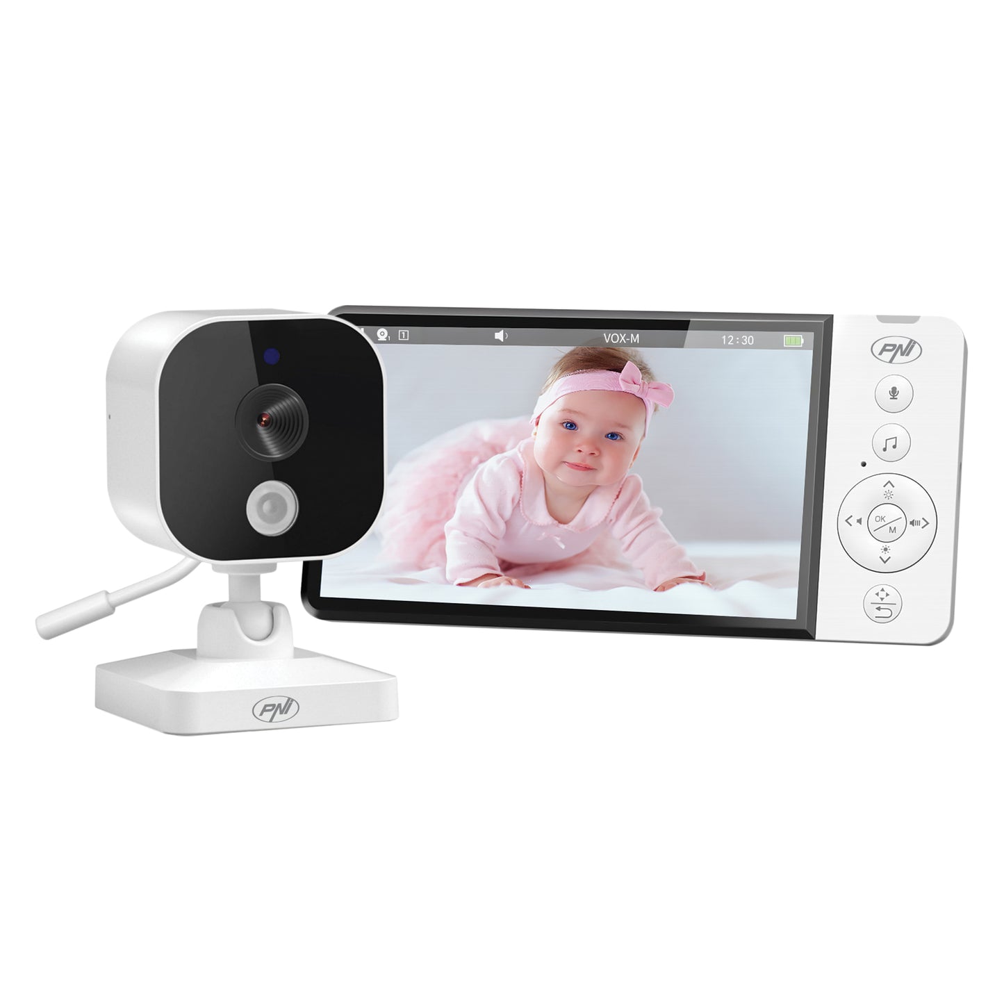 Video Baby Monitor PNI BM500S ecran 5 inch, wireless 2.4 GHz, senzor temperatura, alerta temperatura, VOX, vedere nocturna