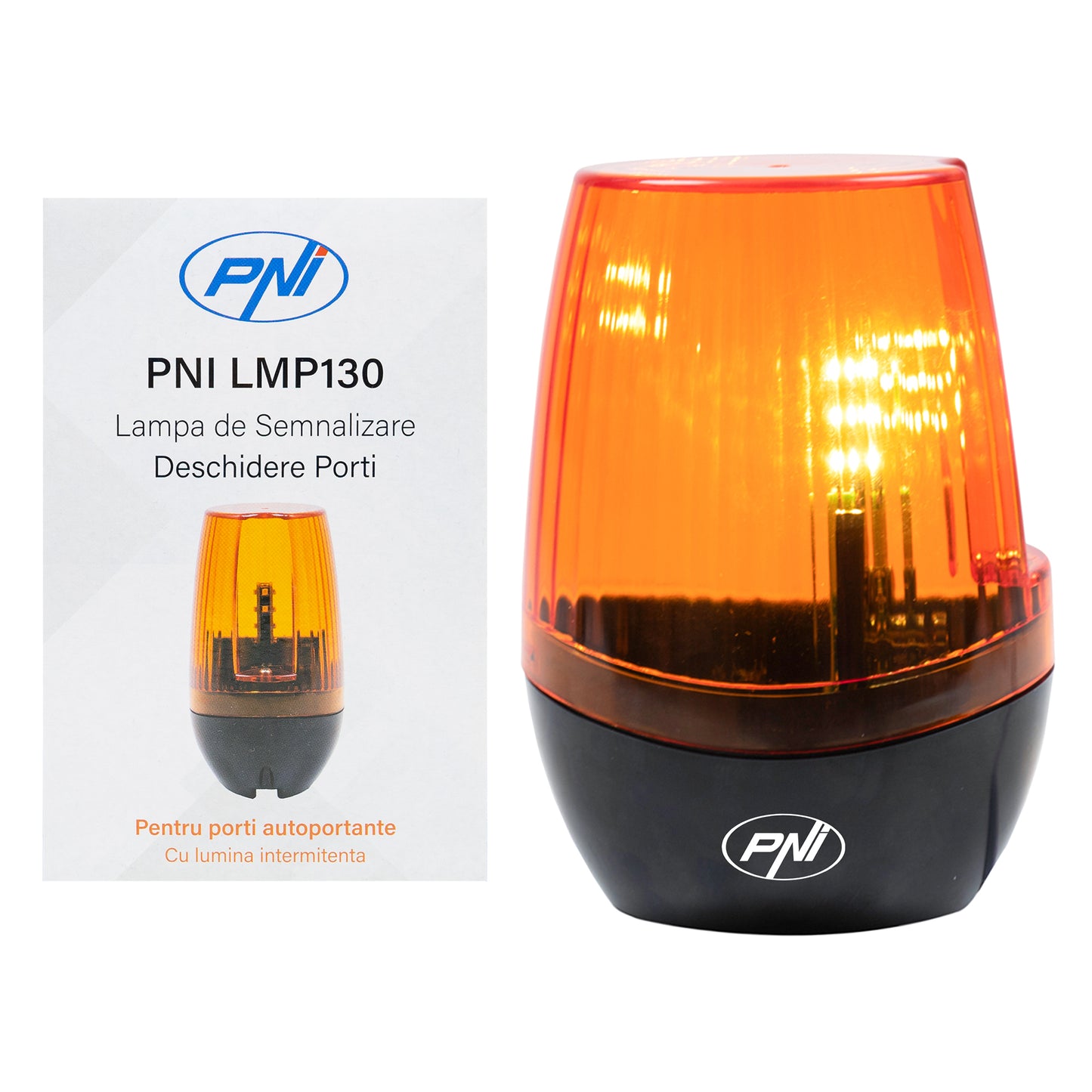 Lampa LED de semnalizare deschidere poarta PNI LMP130 12-265V, intermitenta, pentru porti autoportante, IP54