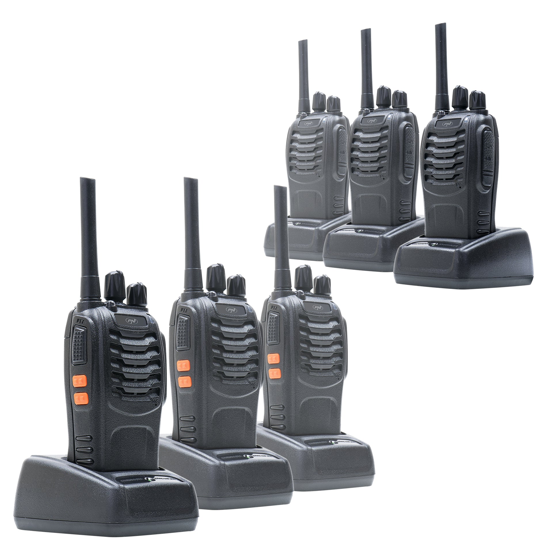 Kit 6 statii radio portabile PNI PMR R40 PRO acumulatori, incarcatoare si casti incluse