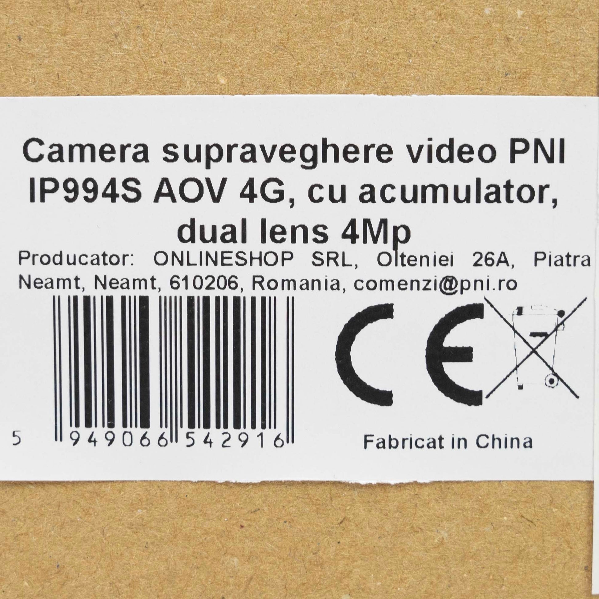 Camera supraveghere video PNI IP994S AOV 4G, 4MP dual lens, acumulator 10400 mAh, comunicare bidirectionala, IP66