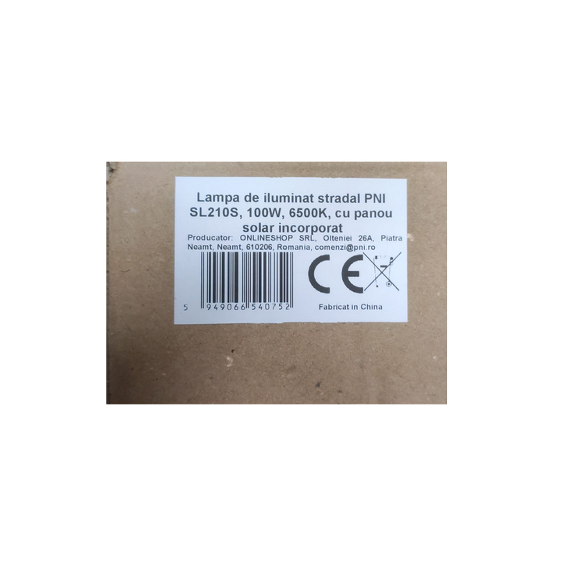 Lampa de iluminat stradal PNI SL210S, 100W, 6500K, cu panou solar incorporat