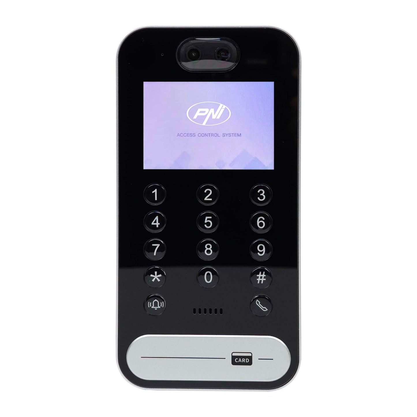 Unitate exterioara interfon video PNI UMS9000, ecran 3.5 inch, 2MP, recunoastere faciala, control din aplicatie, cititor de card inclus, iesire yala, compatibil cu unitate interioara interfon video PNI MS9000