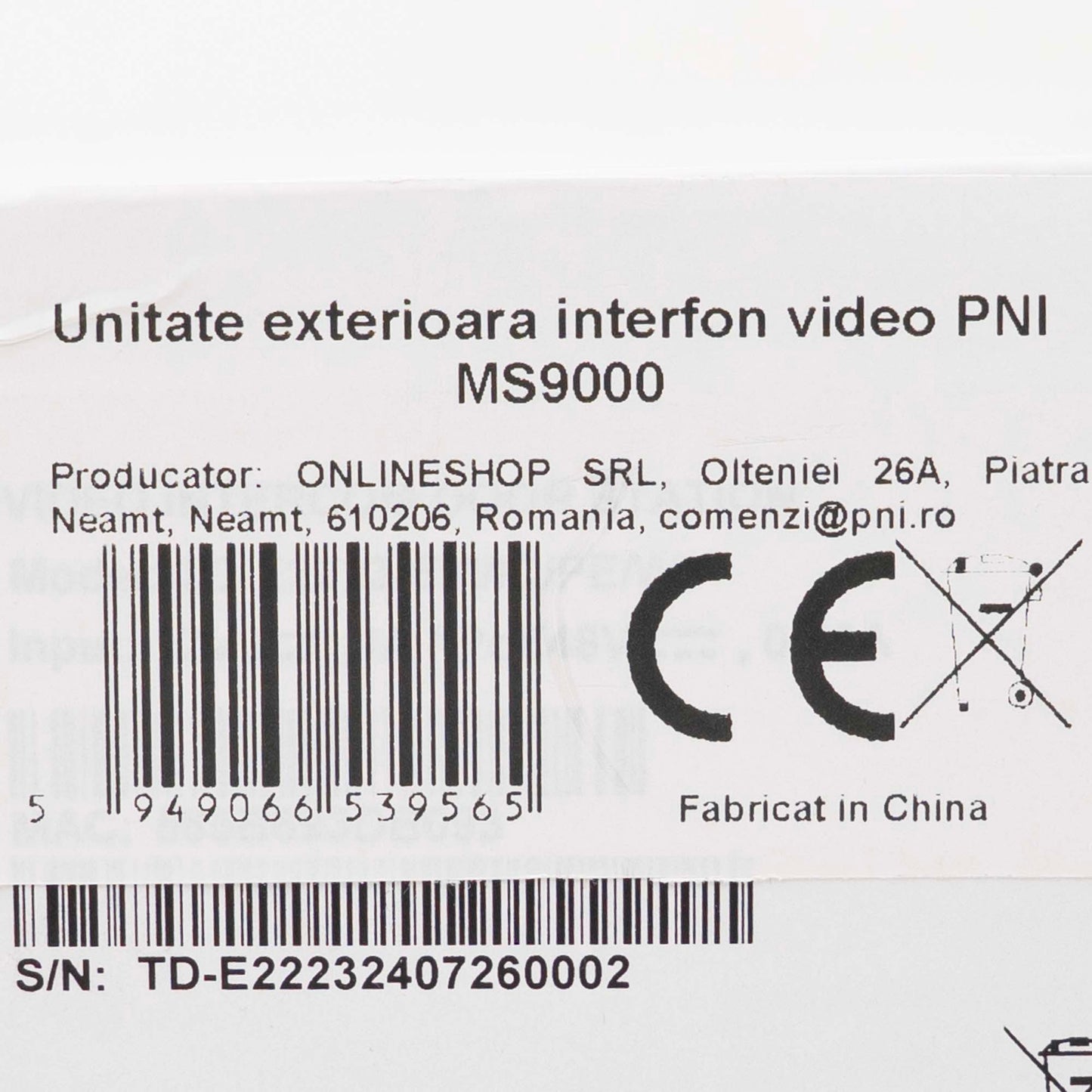 Unitate exterioara interfon video PNI UMS9000, ecran 3.5 inch, 2MP, recunoastere faciala, control din aplicatie, cititor de card inclus, iesire yala, compatibil cu unitate interioara interfon video PNI MS9000