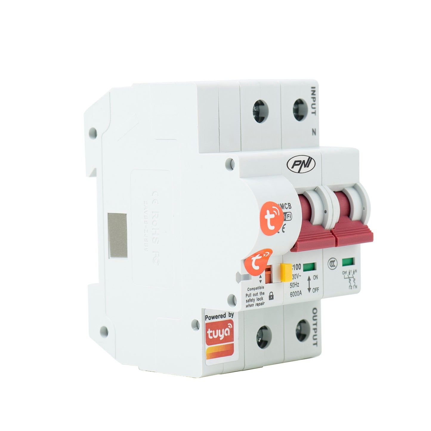Siguranta automata inteligenta PNI SafeHome PT802P WiFi, 2P, 100A, comanda prin internet, aplicatie de mobil Tuya Smart, integrare in scenarii si automatizari smart cu alte produse compatibile Tuya, Alexa si Google Assistant siguranta monofazata 230V