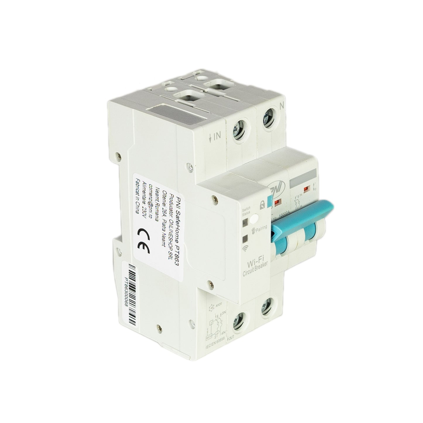 Siguranta automata inteligenta PNI SafeHome PT863 WiFi reglabila 1-63A, monofazat 230V, aplicatie mobil Tuya Smart, scenarii si automatizari smart cu alte produse compatibile Tuya, Alexa si Google Assistant