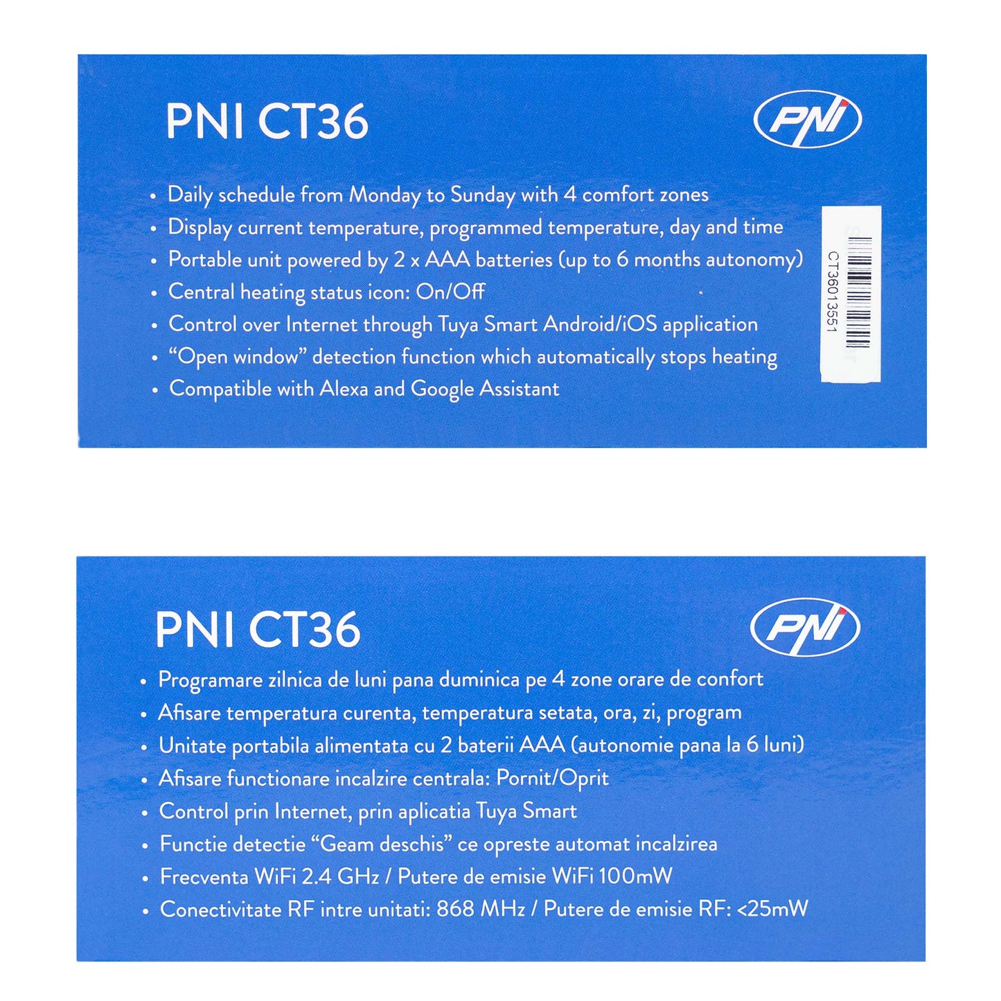 Termostat inteligent PNI CT36 fara fir, cu WiFi, control prin Internet, pentru centrale termice, APP TuyaSmart
