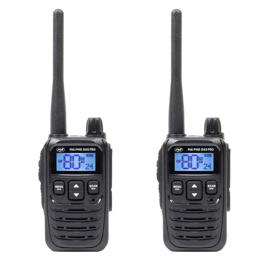 Kit 2 statii radio portabile PNI PMR R45 PRO 446MHz, 0.5W, 99CH programabile, 16 PMR, VOX, TOT, BCL, Scan, Roger Beep