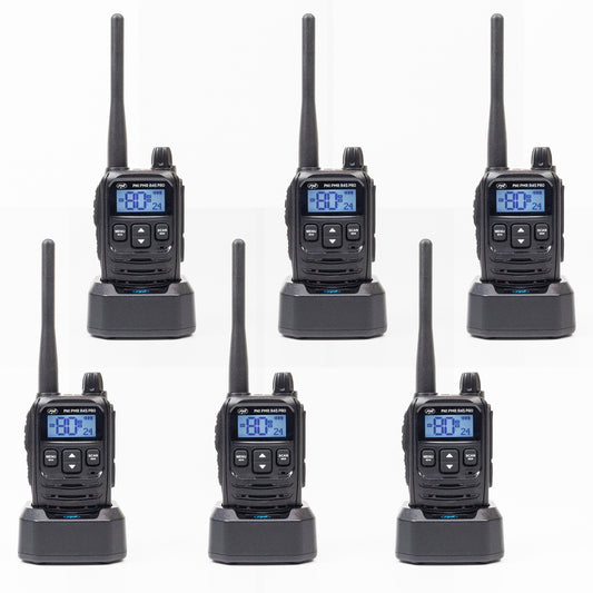 Kit 6 statii radio portabile PNI PMR R45 PRO 446MHz, 0.5W, 99 canale programabile, 16 PMR si tonuri 38 CTCSS si 104 DCS, Squelch 5 niveluri, VOX, TOT, BCL, Scan, Roger Beep