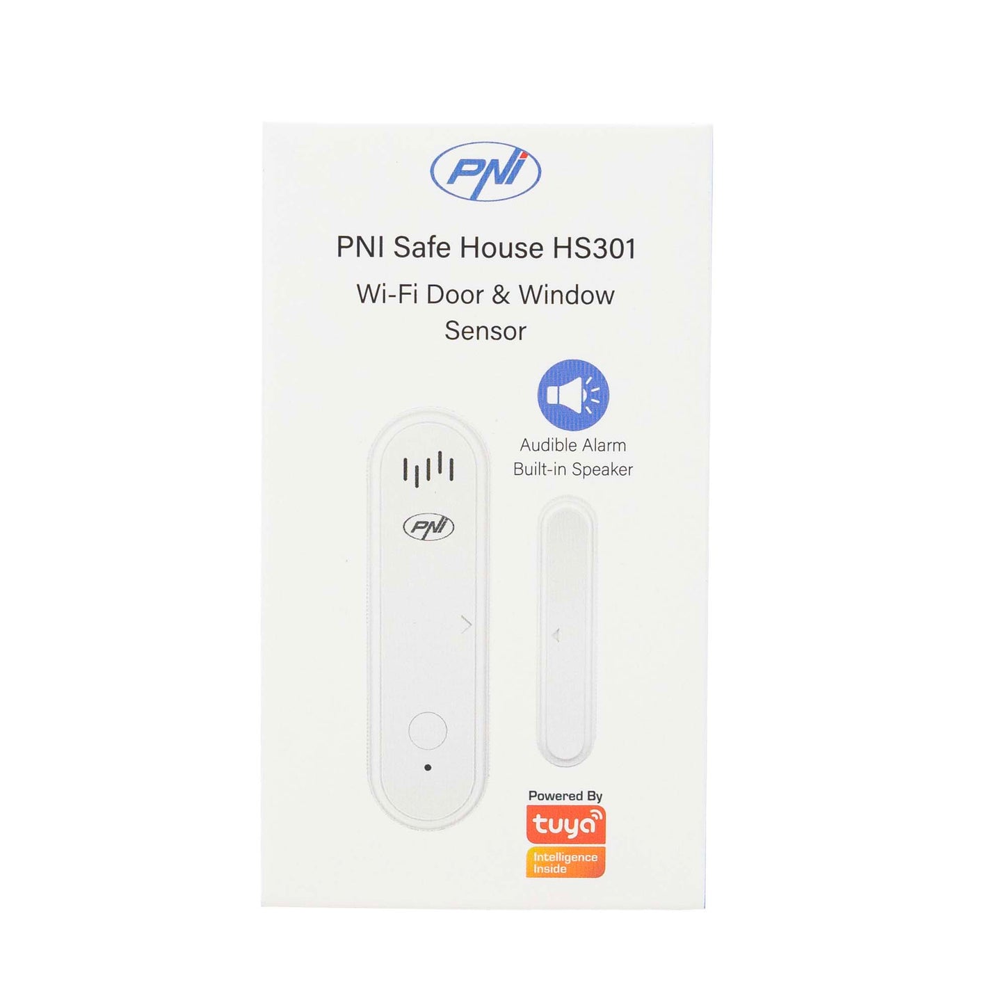 Contact magnetic PNI Safe House HS301 cu Wi-Fi, pentru monitorizare usi/ferestre prin aplicatia Tuya Smart, alarma sonora 80dB, difuzor incorporat, volum reglabil, functie armare/dezarmare, alimentare 3V