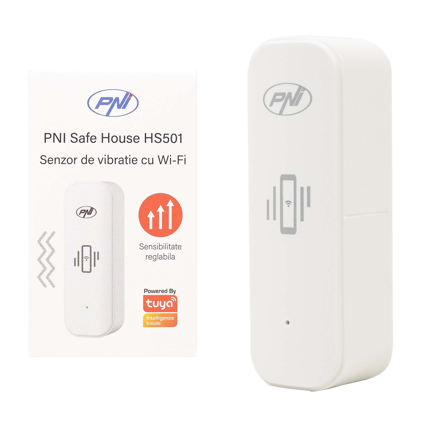 Senzor de vibratie PNI SafeHouse HS501 cu Wi-Fi, compatibil aplicatia Tuya, alimentare 3V