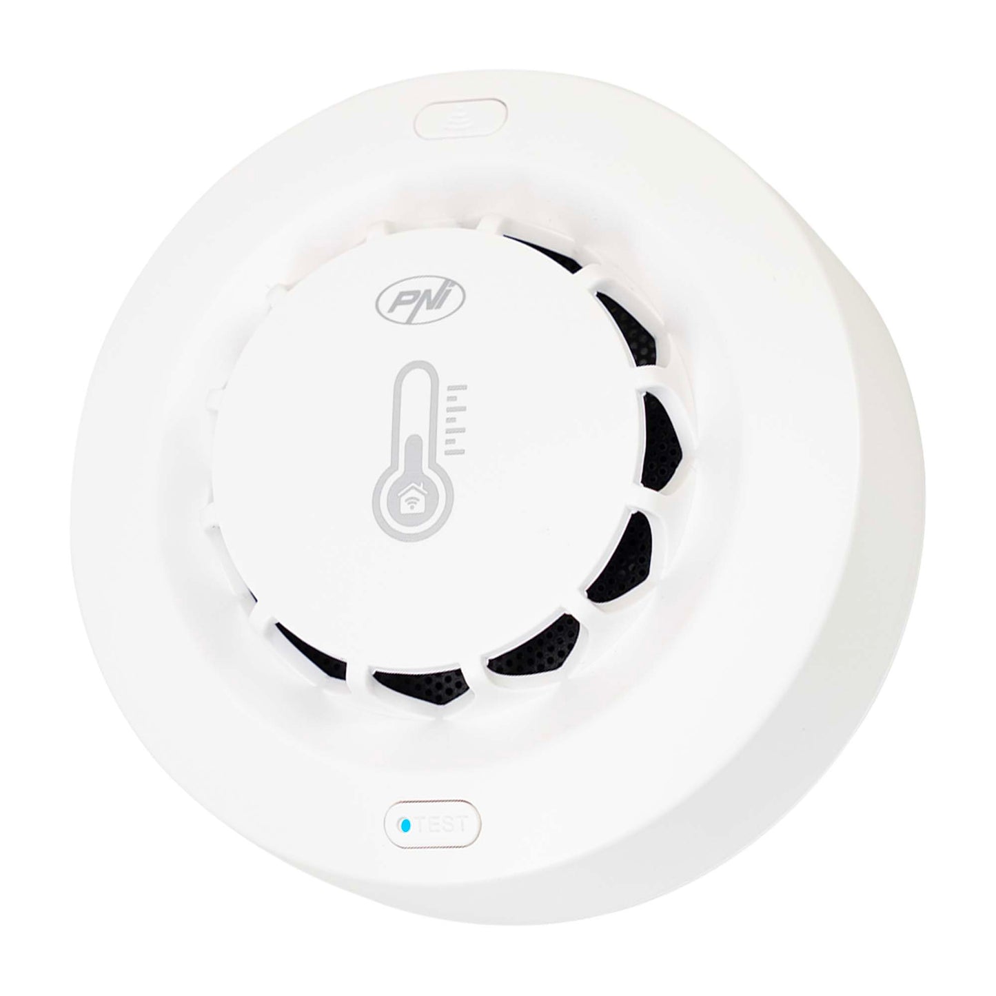 Senzor de fum, temperatura si umiditate PNI SafeHouse A022 cu Wi-Fi, aplicatia Tuya, compatibil cu Alexa si Google Assistant, 80dB, standalone, alb