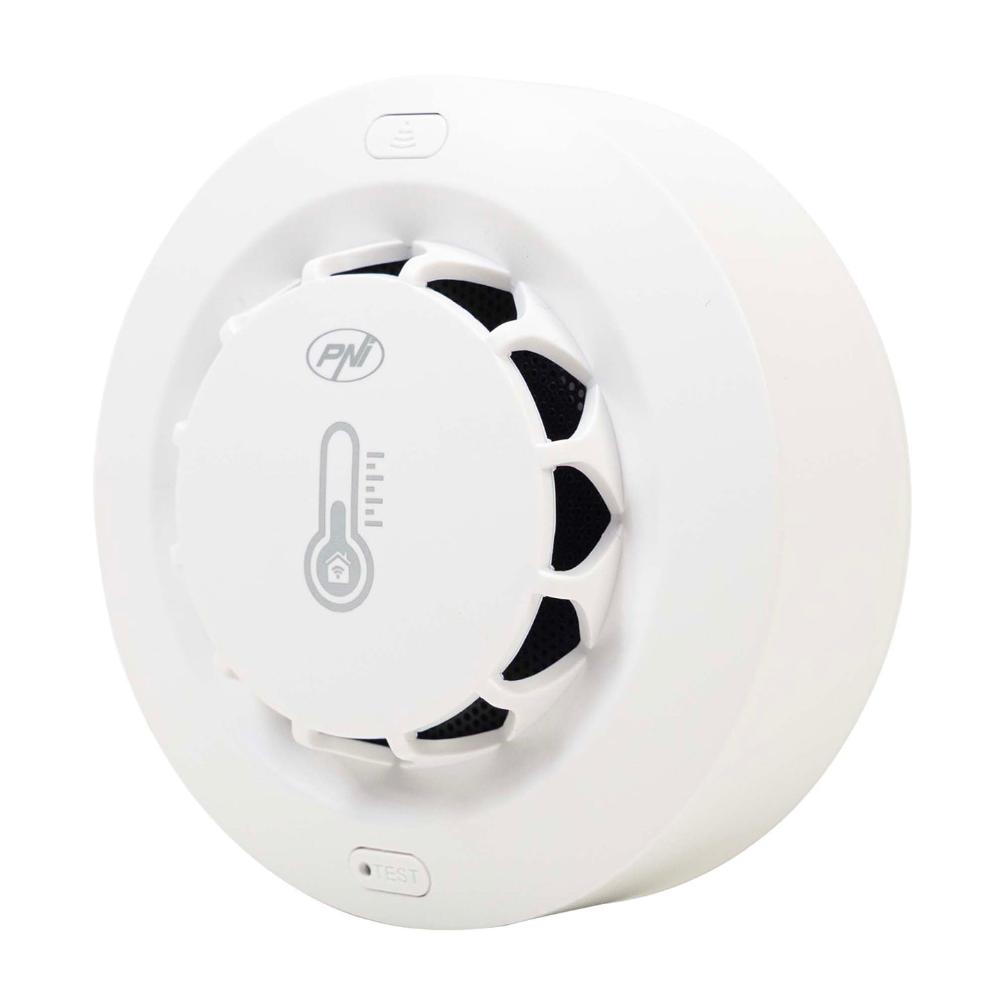 Senzor de fum, temperatura si umiditate PNI SafeHouse A022 cu Wi-Fi, aplicatia Tuya, compatibil cu Alexa si Google Assistant, 80dB, standalone, alb