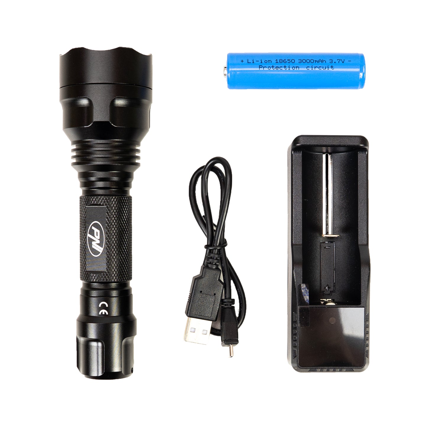 Lanterna PNI Adventure FBW88 lumina alba, distanta 350 m, 700lm, acumulator 18650 3000mAh si incarcator inclus, negru