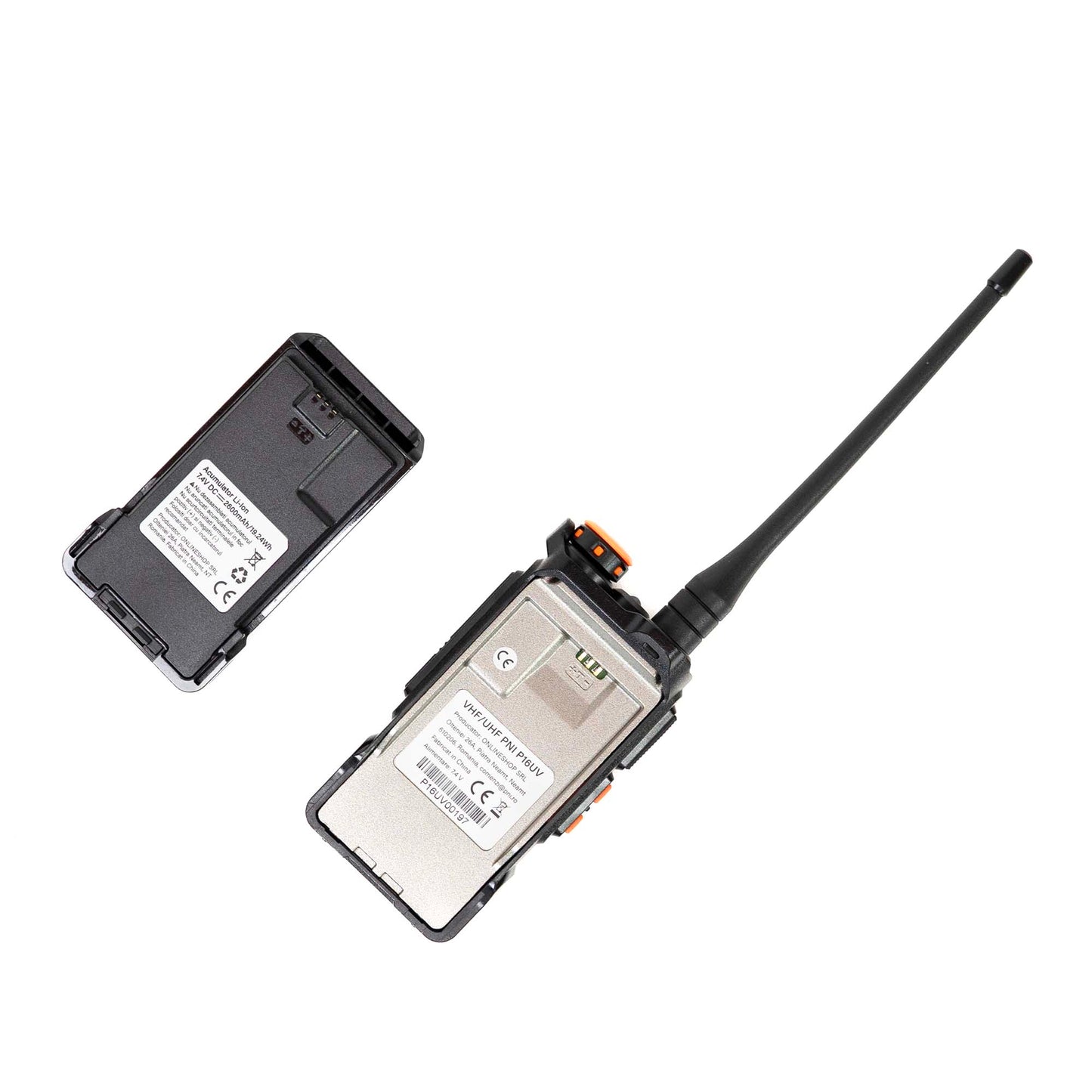 Statie radio portabila VHF/UHF PNI P16UV 999 canale, dual band TX si 6 benzi RX, transmisie VOX, Scan, Radio FM, canale meteo, Li-Ion 2600 mAh