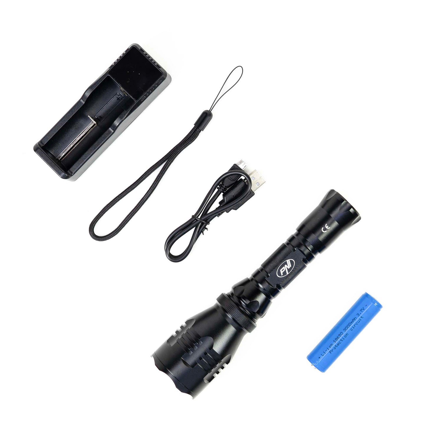 Lanterna PNI Adventure FBW48 cu LED, 750lm, aluminiu, acumulator 3000 mAh, distanta 450 metri, negru