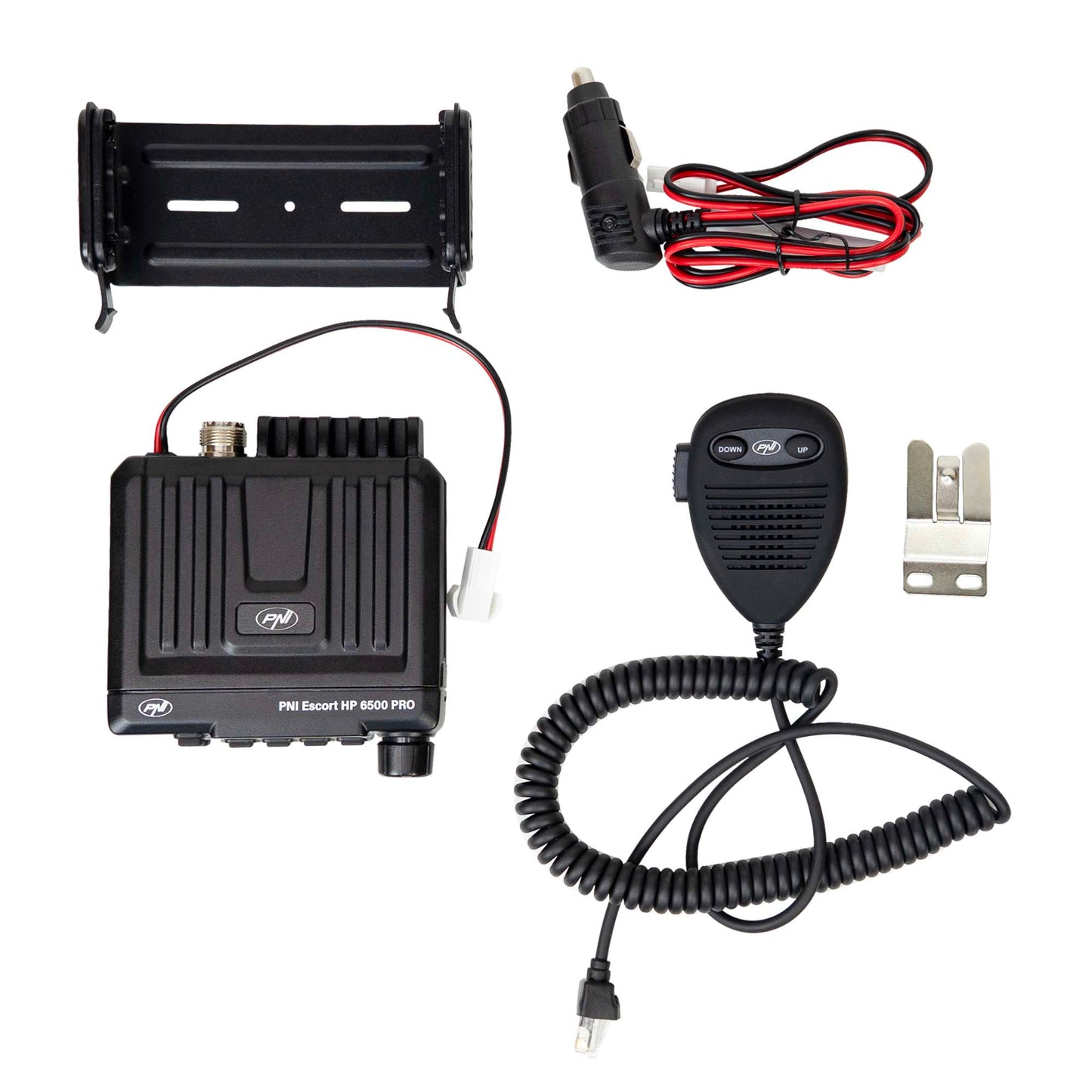 Statie radio CB PNI Escort HP 6500 PRO, multi-standard, VOX, NRC, 4W, AM-FM, 12V, SQ, ASQ, mufa de bricheta inclusa