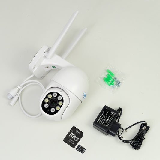 Camera supraveghere video wireless PNI IP840 + card PNI 128GB WiFi, PTZ, 8MP 4K, slot micro SD, stand-alone, functii AI, ONVIF, ICSee app