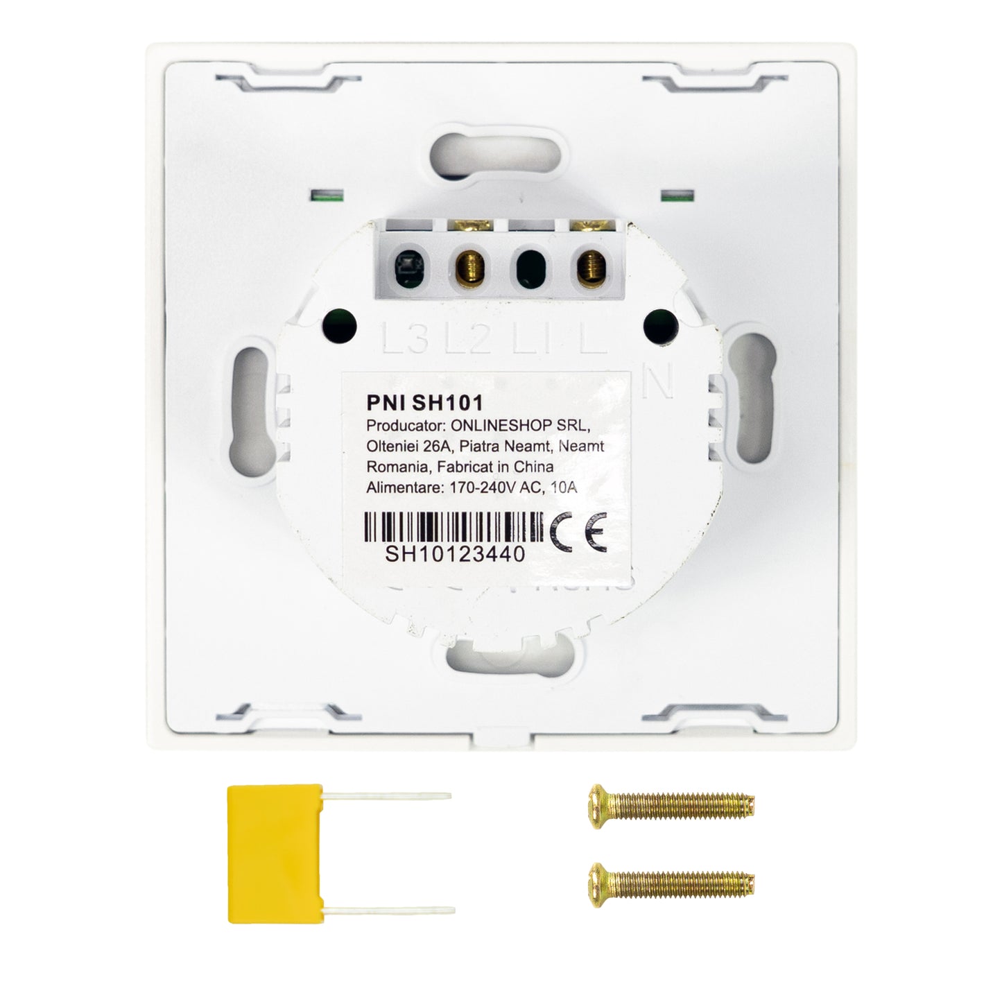Intrerupator simplu cu touch PNI SH101 din sticla, alb cu LED indicator