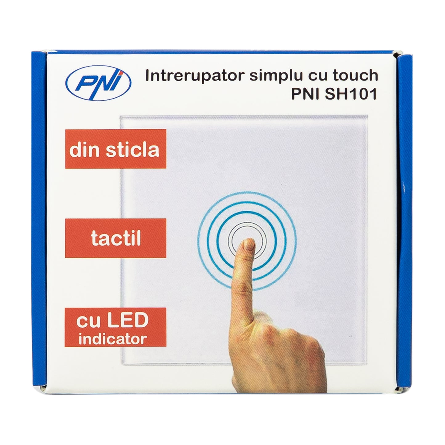 Intrerupator simplu cu touch PNI SH101 din sticla, alb cu LED indicator