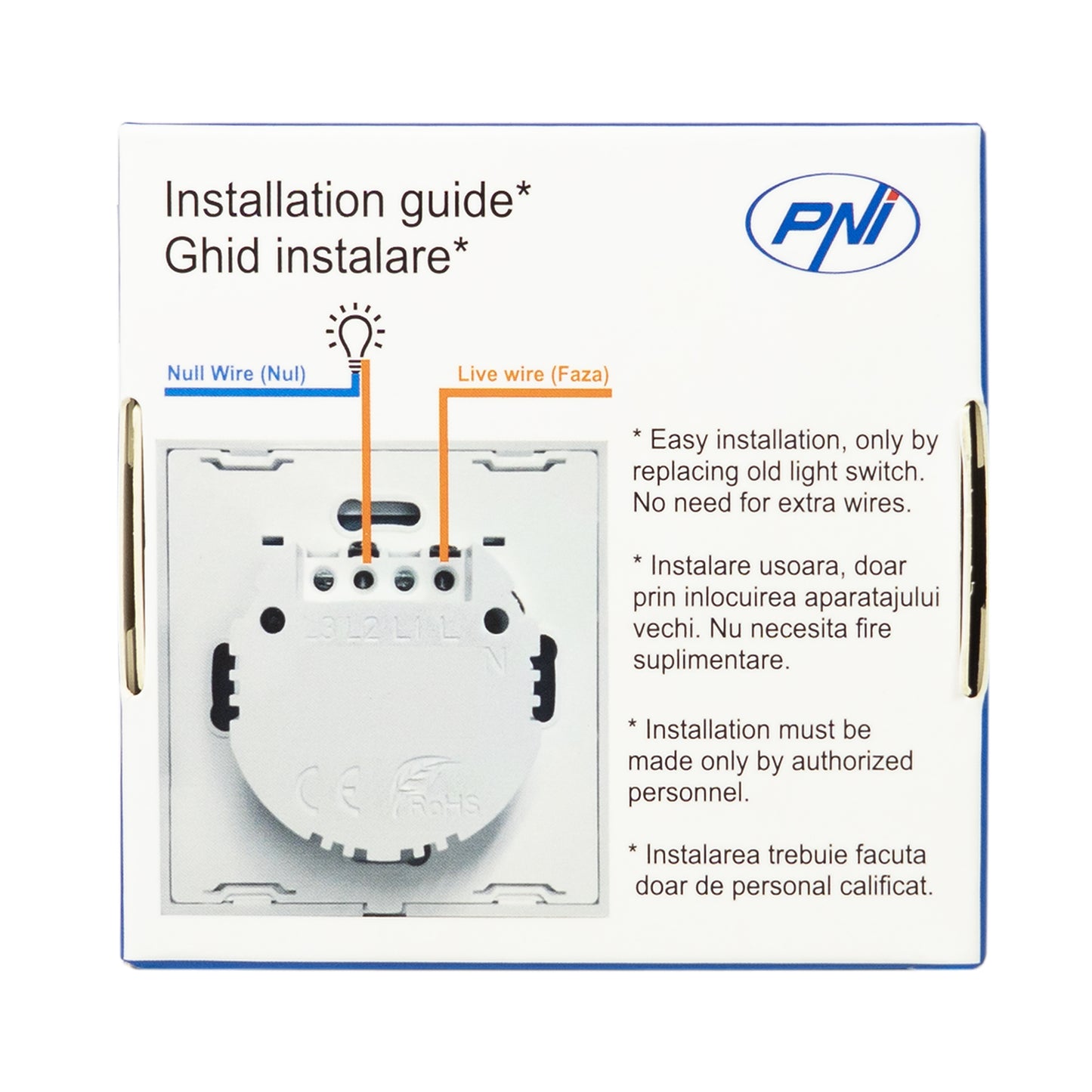 Intrerupator simplu cu touch PNI SH101 din sticla, alb cu LED indicator