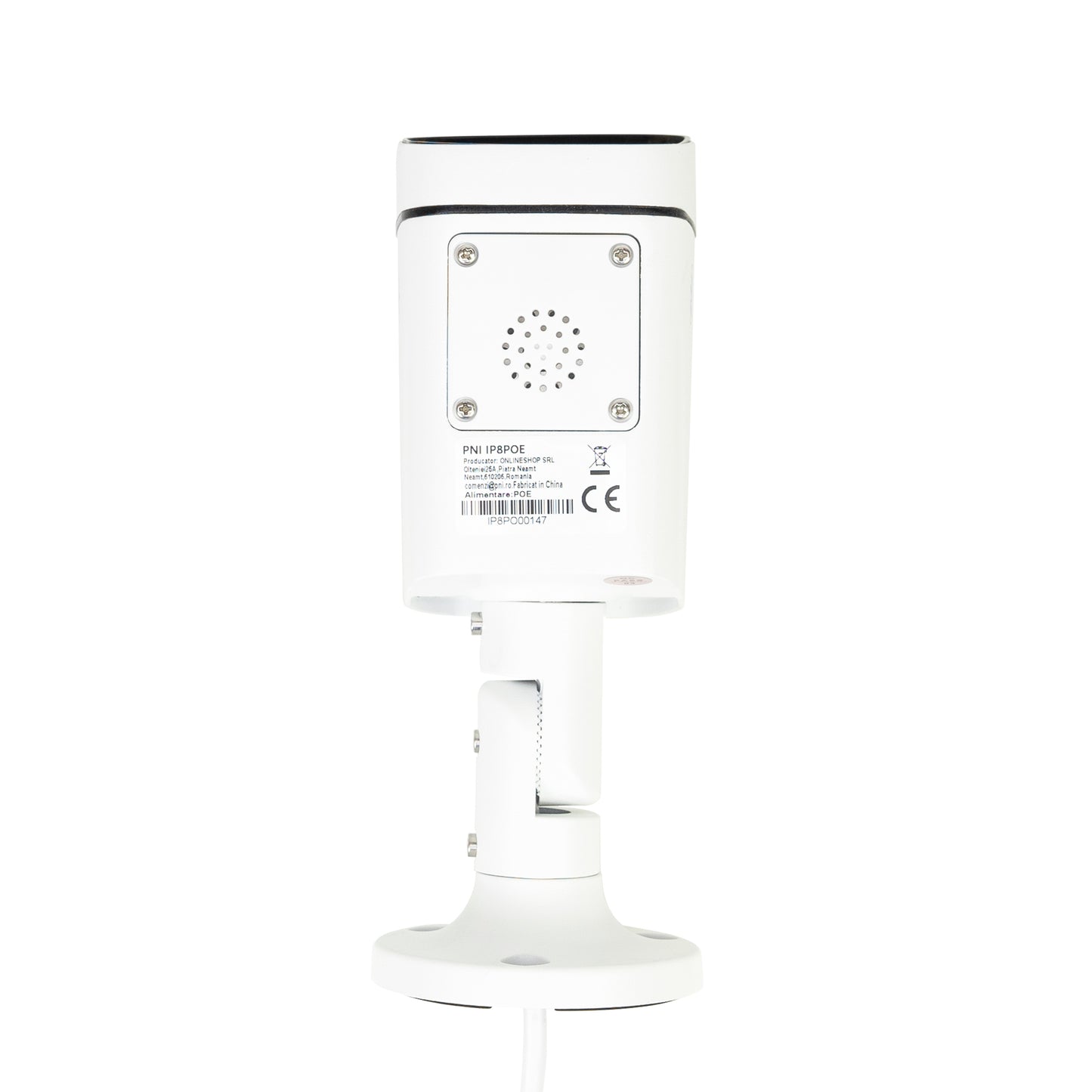 Camera supraveghere video PNI IP8POE 8MP, 4K, D-WDR, 4.0mm, 6 LED-uri, IP66, microfon si difuzor integrate, alb