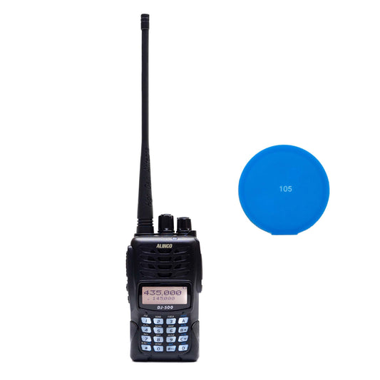 Kit Statie radio VHF/UHF portabila PNI Alinco DJ-500-E putere reglabila, 200CH, 1500mAh, Talk Around, VOX, TOT, CTCSS, DCS, radio FM + Cadou Sticky Pad Blue