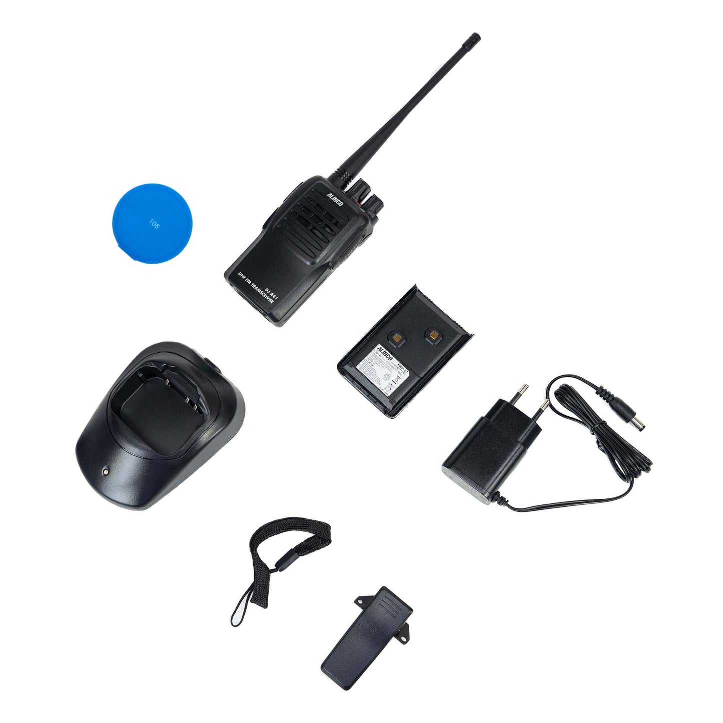 Kit Statie radio UHF portabila PNI Alinco DJ-A-41-E 128CH, 400-470 MHz, 1500 mAh, Scrambler, TOT, VOX, CTCSS-DCS + Cadou Sticky Pad Blue