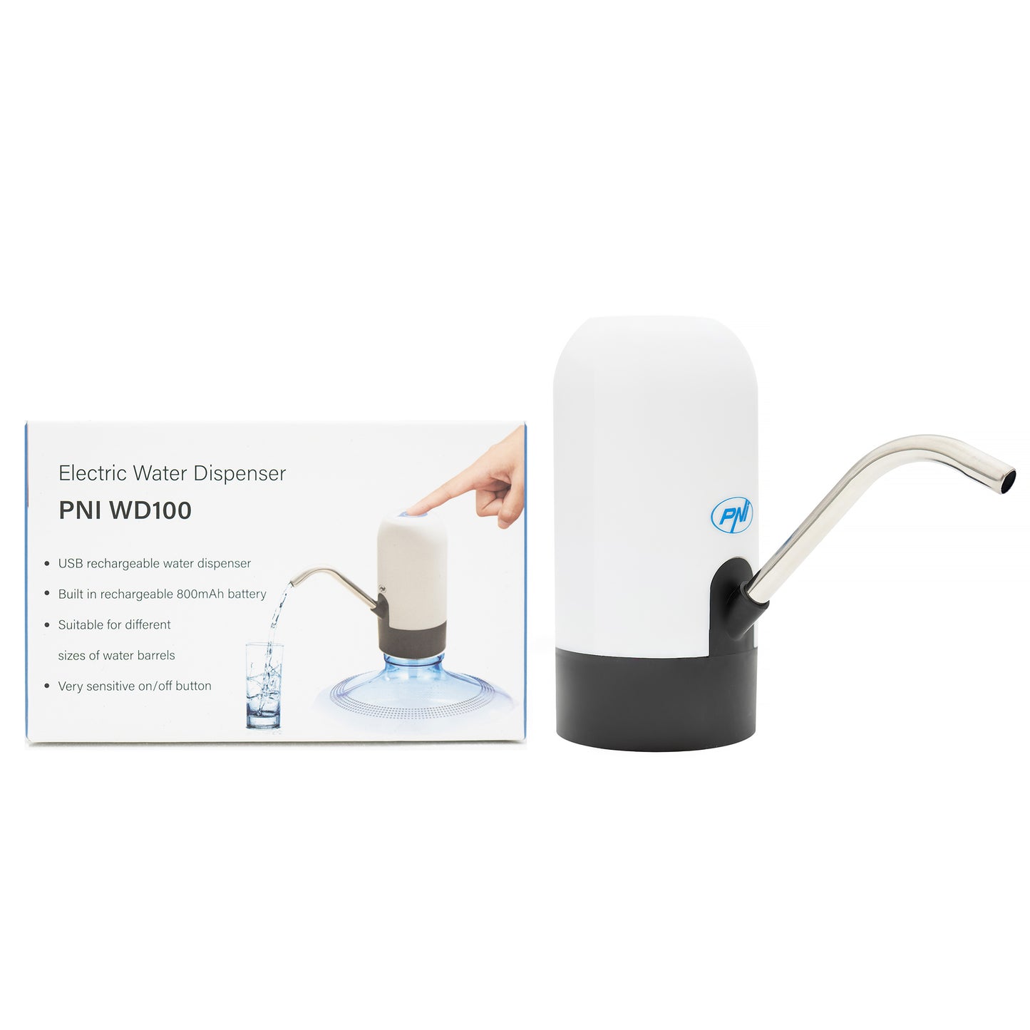 Pompa electrica pentru bidon de apa PNI WD100 incarcare prin micro USB, acumulator 800 mAh, putere 4W