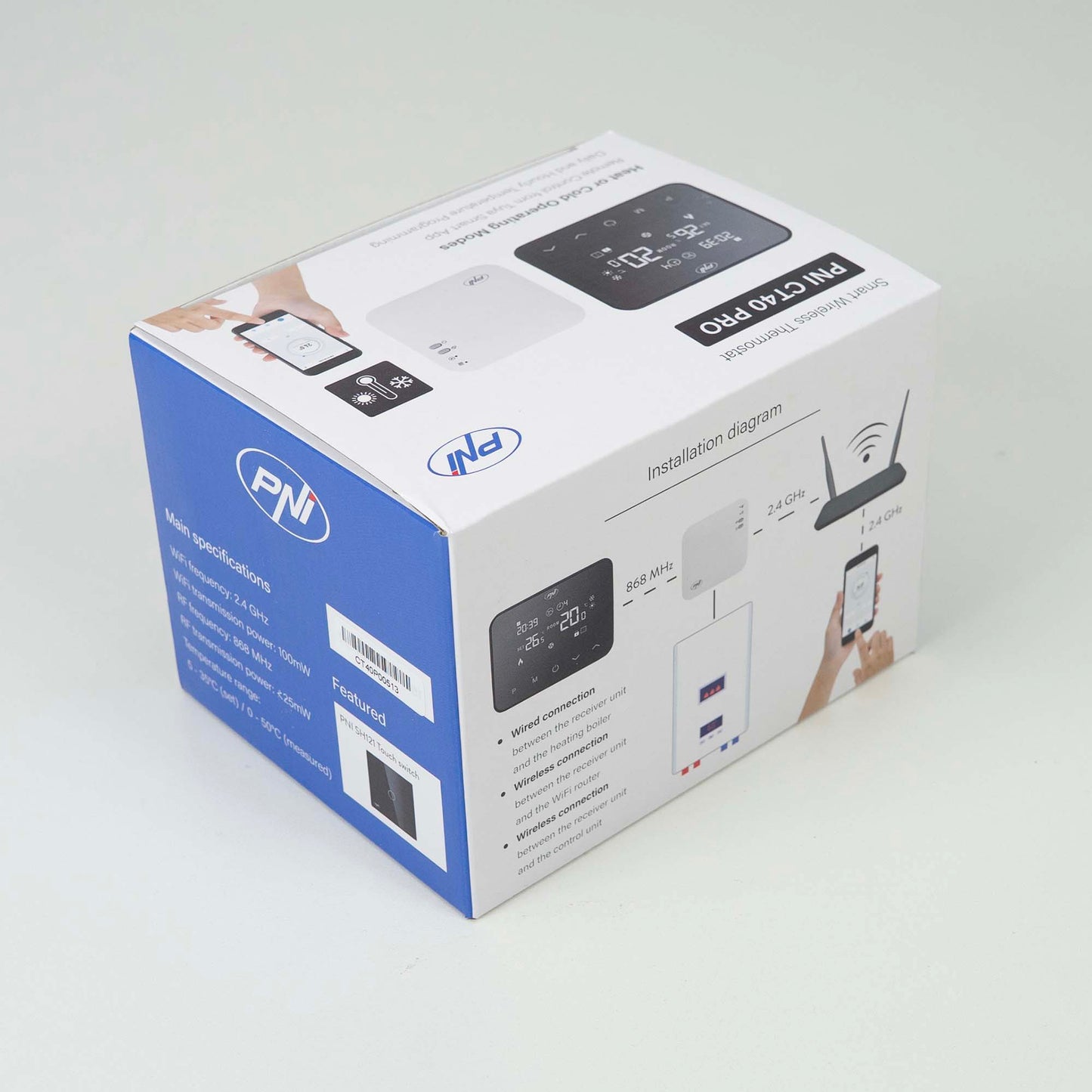 Termostat inteligent PNI CT40 PRO fara fir, cu WiFi, pentru centrale termice, 4 programe zilnice, mod manual, mod economic, control prin Tuya Smart