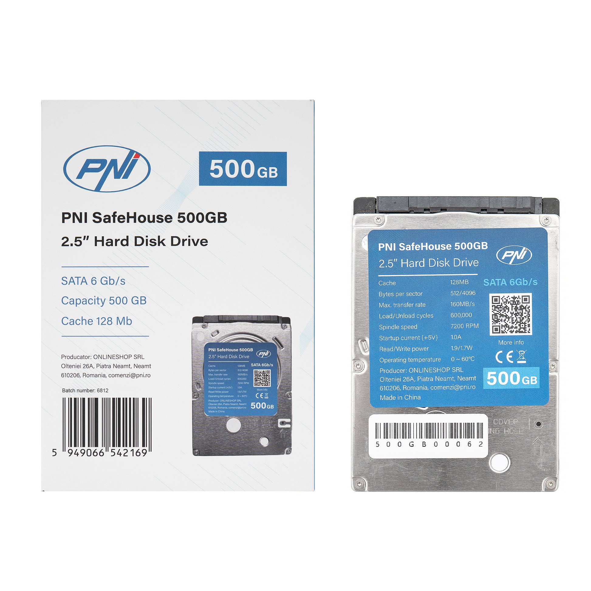 Hard Disk intern PNI SafeHouse 500GB 2.5", SATA 6GB/s, capacitate 500GB, cache 128MB